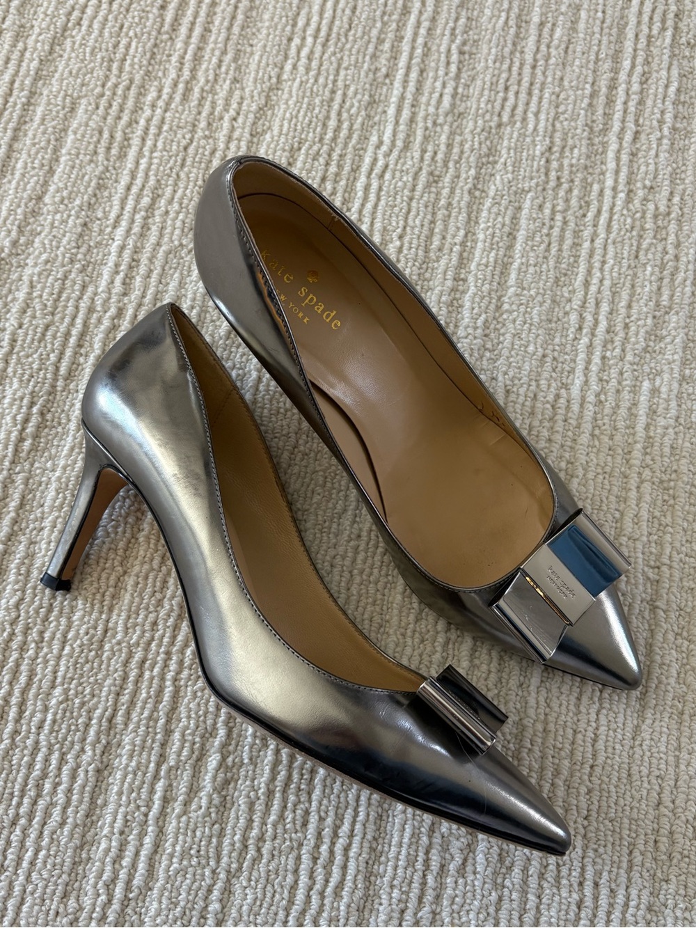 kate spade Metallic Pewter Pointed-Toe Bow Pumps